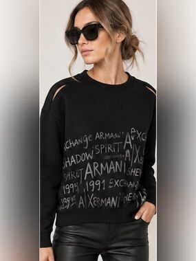 Armani Exchange Women’s Black Graphic Open Shoulder Sweatshirt M